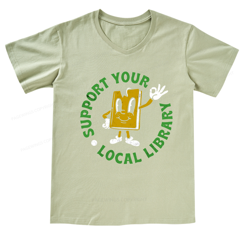 Pagewings Support Your Local Library Adult V-neck T-shirt