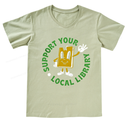 Pagewings Support Your Local Library Adult V-neck T-shirt 