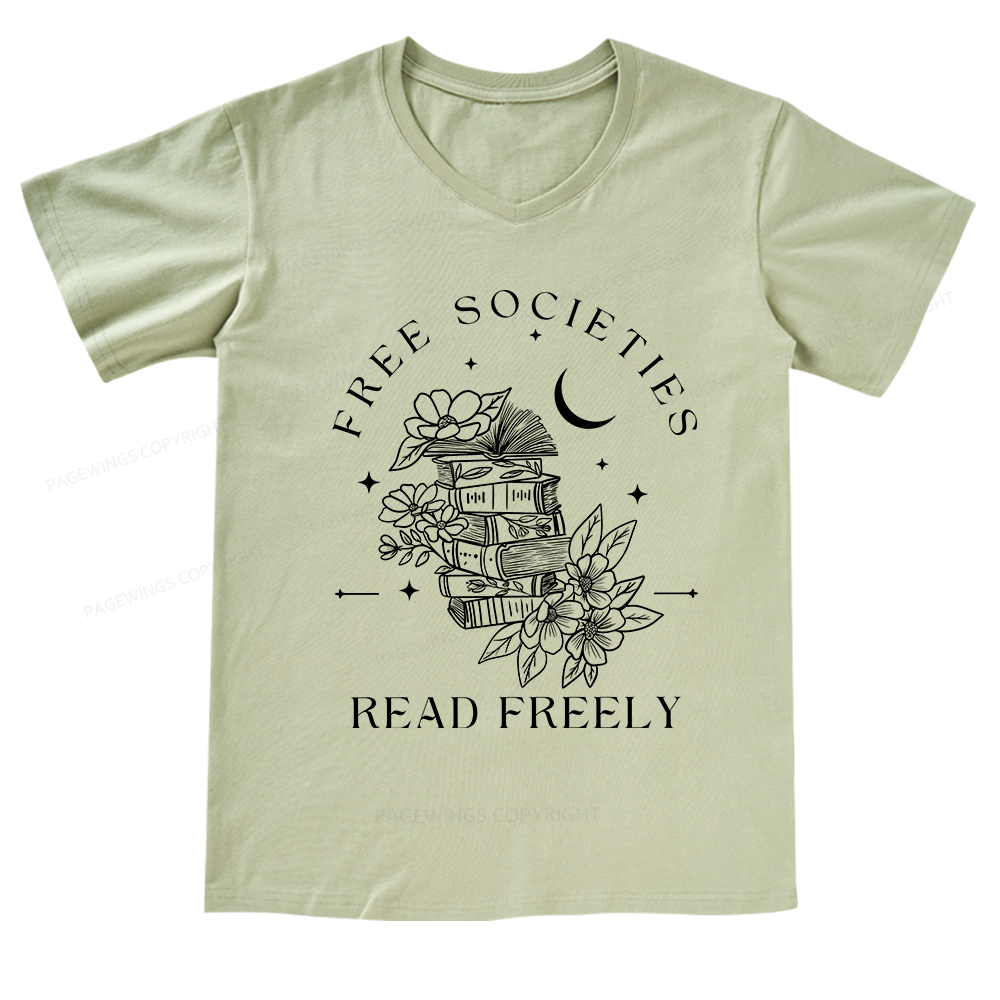 Pagewings Free Societies Read Freely Comfort Colors V-neck T-shirt