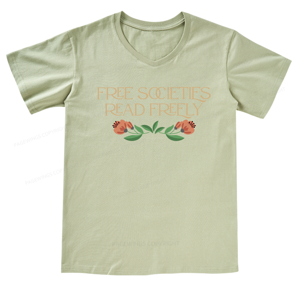 Pagewings Free Societies Read Freely V-neck T-shirt