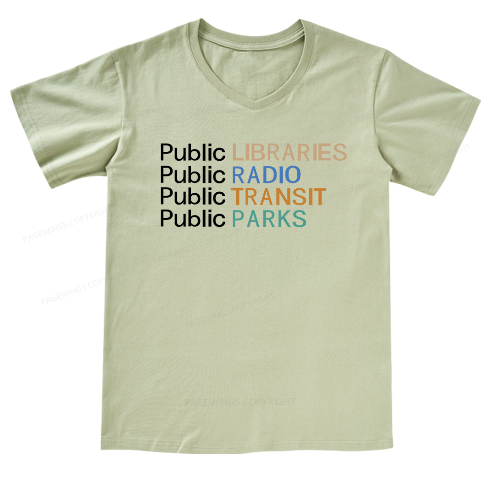 Pagewings Public Libraries Radio Transit Parks V-neck T-shirt
