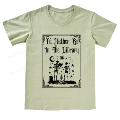 Pagewings I'd Rather Be In The Library V-neck T-shirt