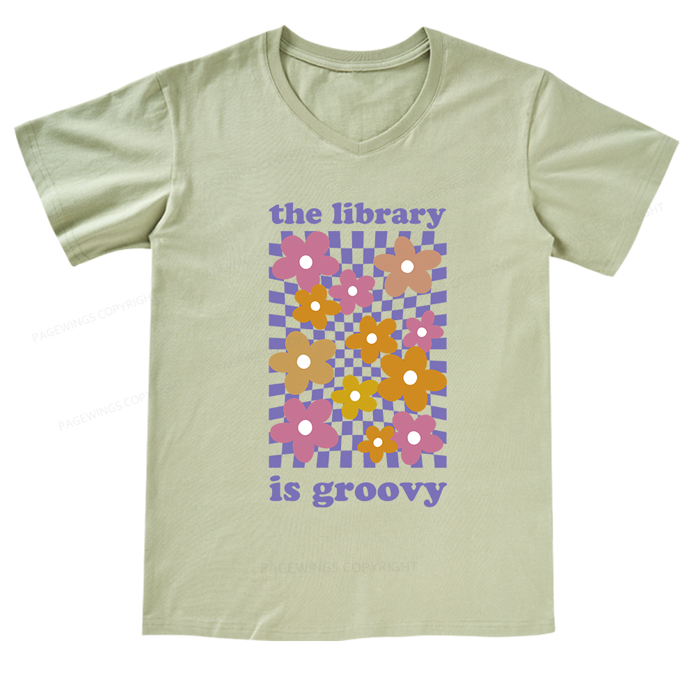 Pagewings The Library is Groovy V-neck T-shirt