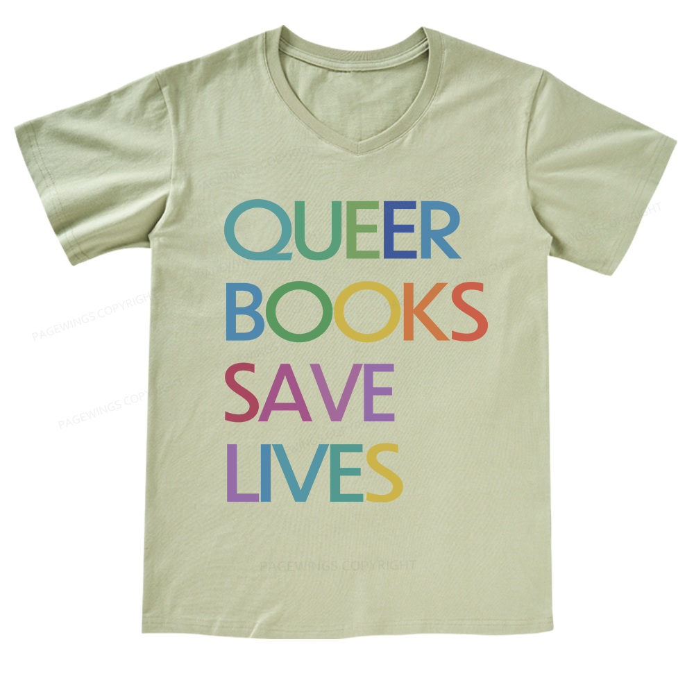 Pagewings Queer Books Save LivesV-neck T-shirt