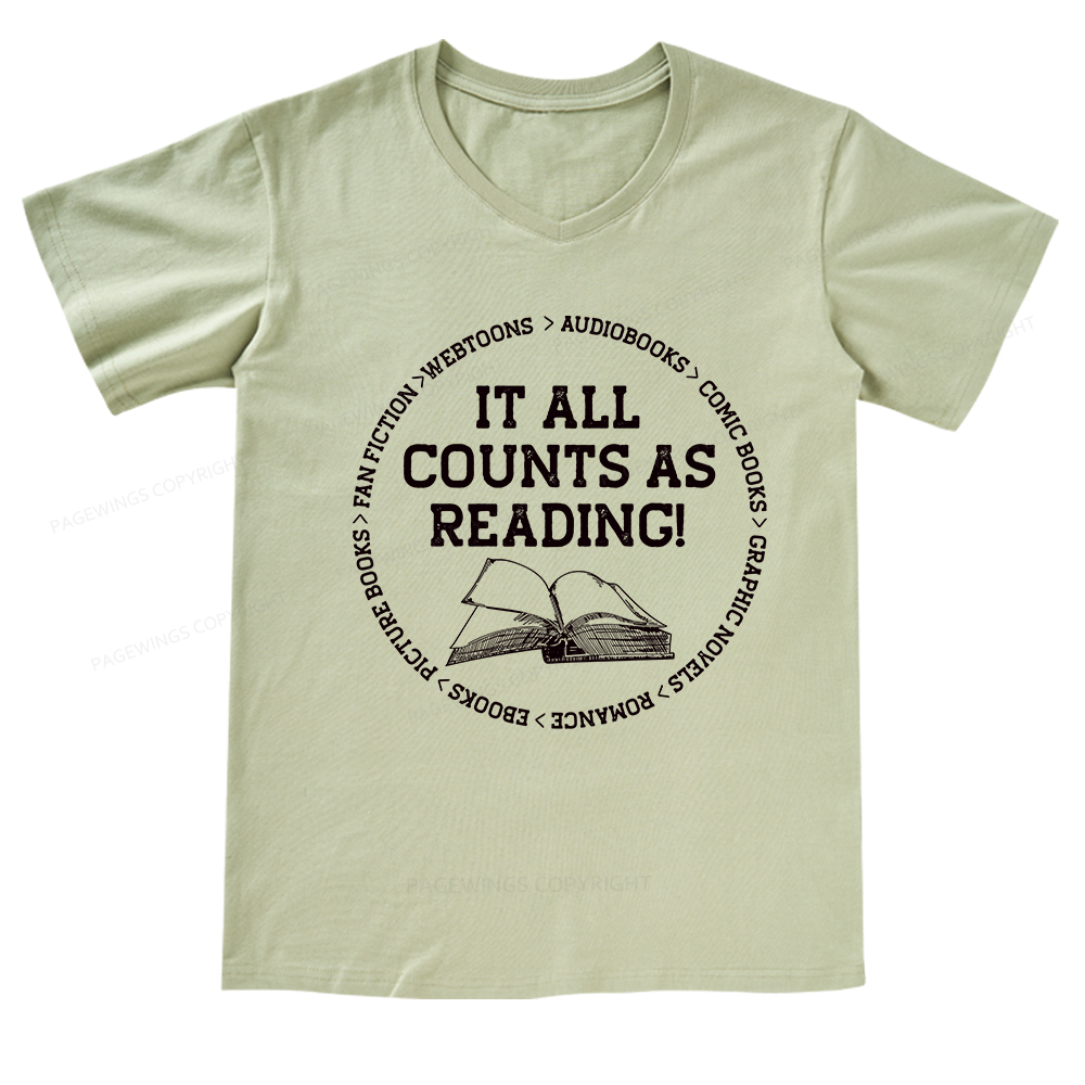 Pagewings It All Counts As Reading V-neck T-shirt
