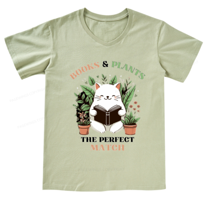 Pagewings Books And Plants The Perfect Match T-Shirt V-neck T-shirt
