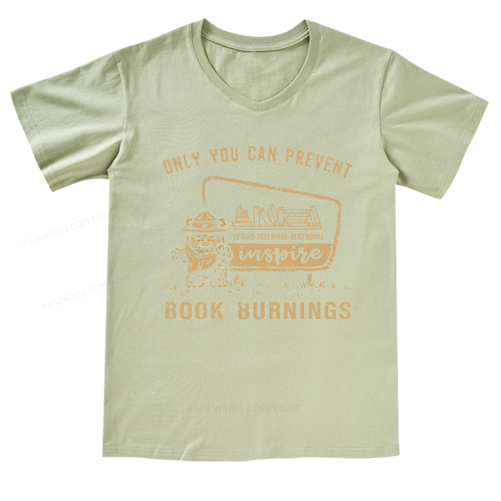 Pagewings Only You Can Prevent Book Burning V-neck T-shirt