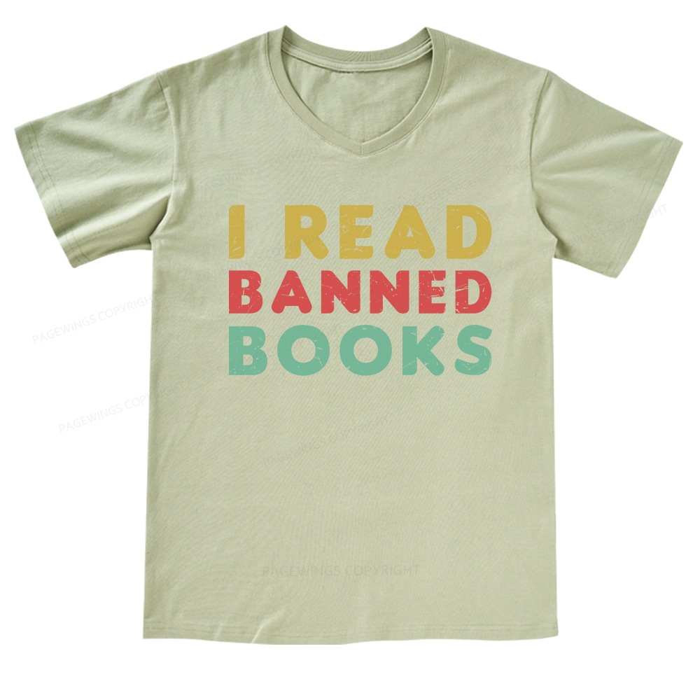 Pagewings Vintage I Read Banned Books Geek Readers T-Shirt V-neck T-shirt