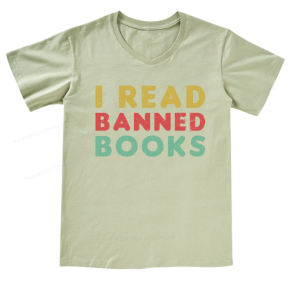 Pagewings Vintage I Read Banned Books Geek Readers T-Shirt V-neck T-shirt