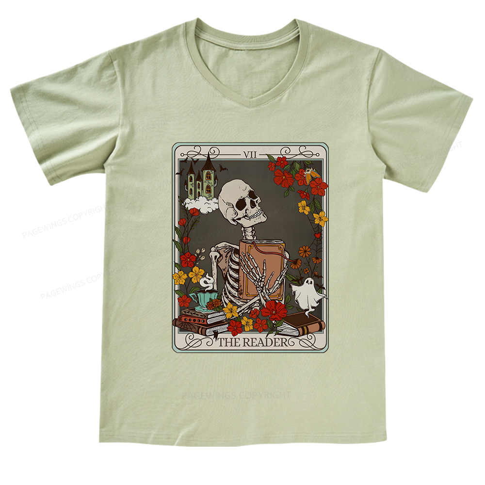 Pagewings The Reader Tarot Card TShirt Bookish Shirt V-neck T-shirt