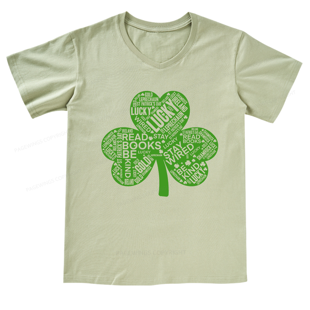 Pagewings St Patricks Day Shirt Lucky Reading Shirt V-neck T-shirt