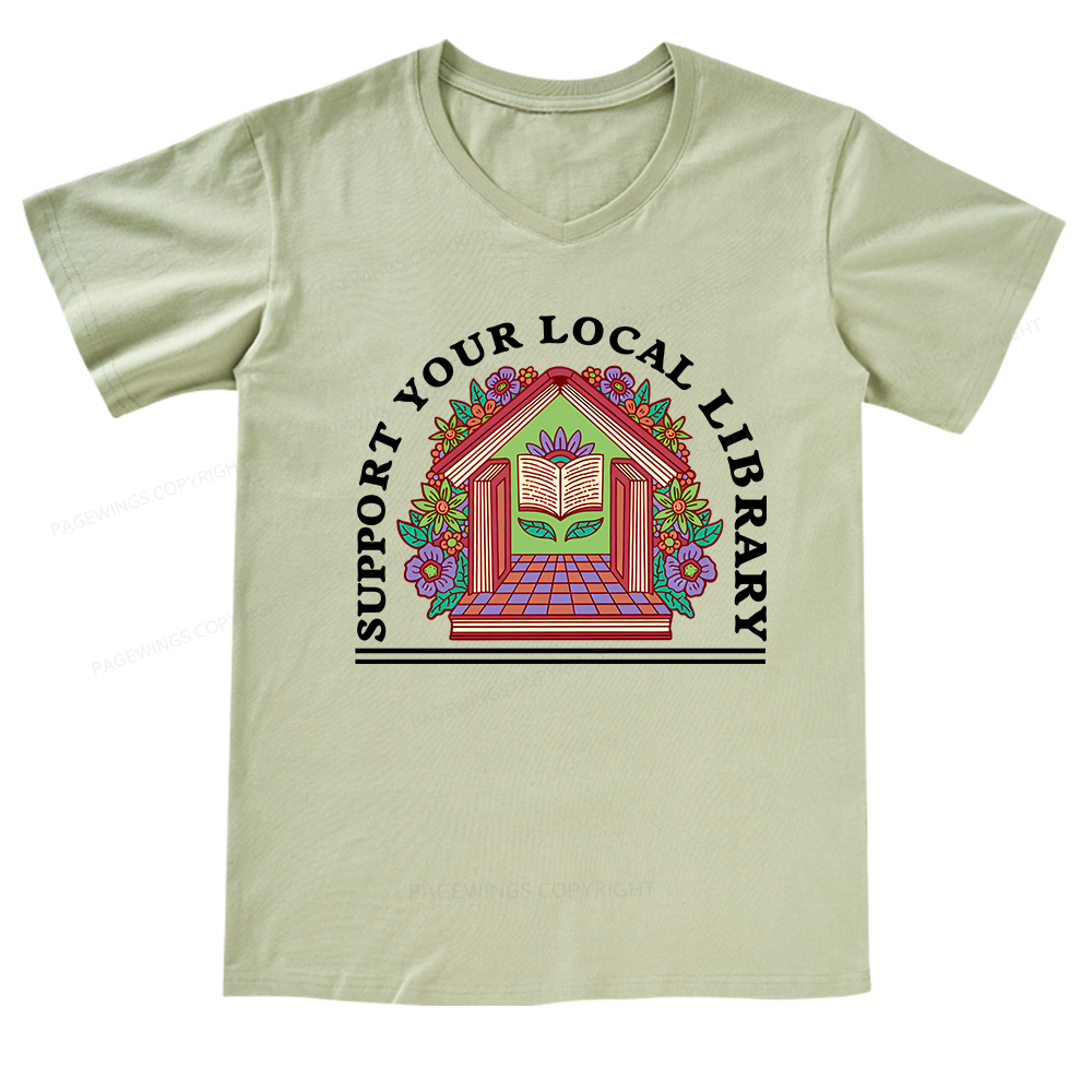 Pagewings Support Your Local Library V-neck T-shirt