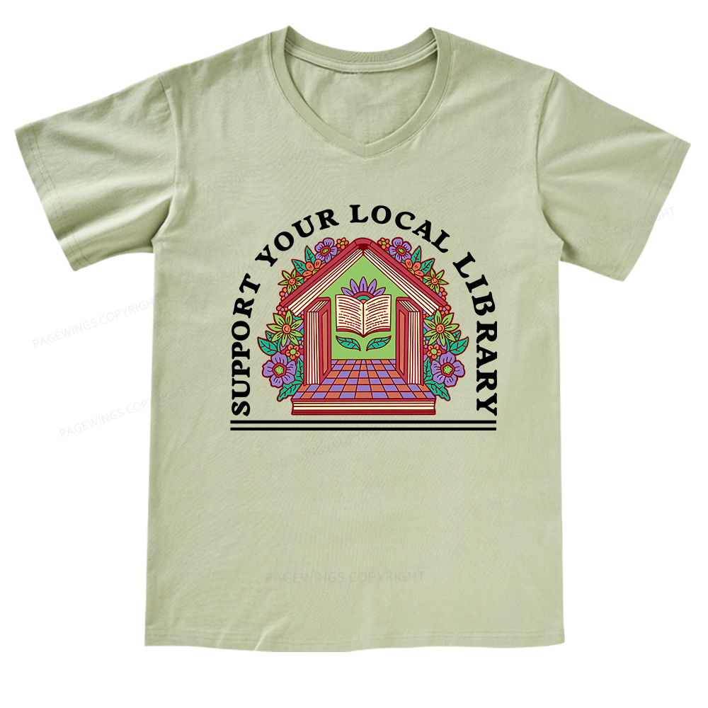 Pagewings Support Your Local Library V-neck T-shirt