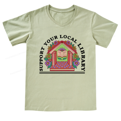 Pagewings Support Your Local Library V-neck T-shirt
