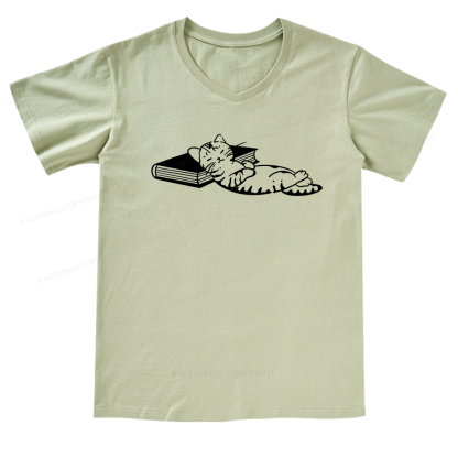 Pagewings A Cat Sleeping On The Book V-neck T-shirt