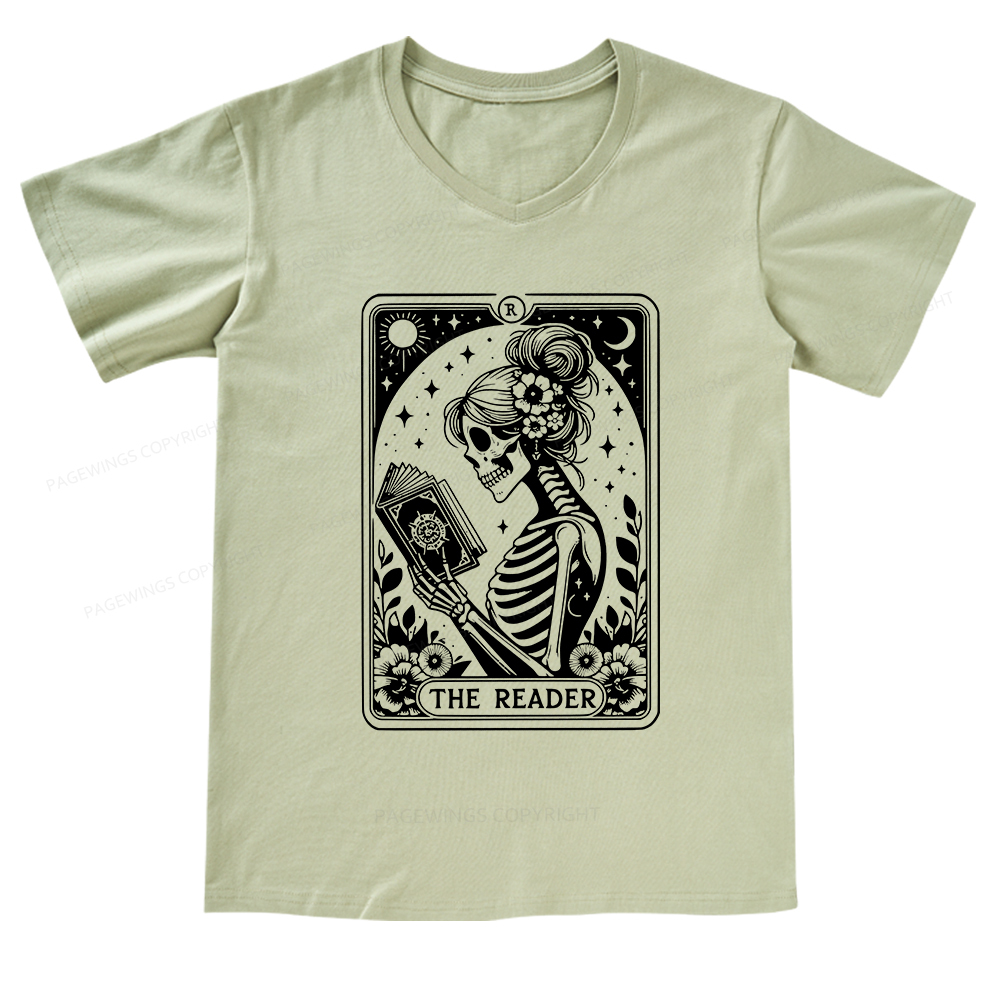 Pagewings Tarot Lover Gift Halloween Skeleton Tee V-neck T-shirt