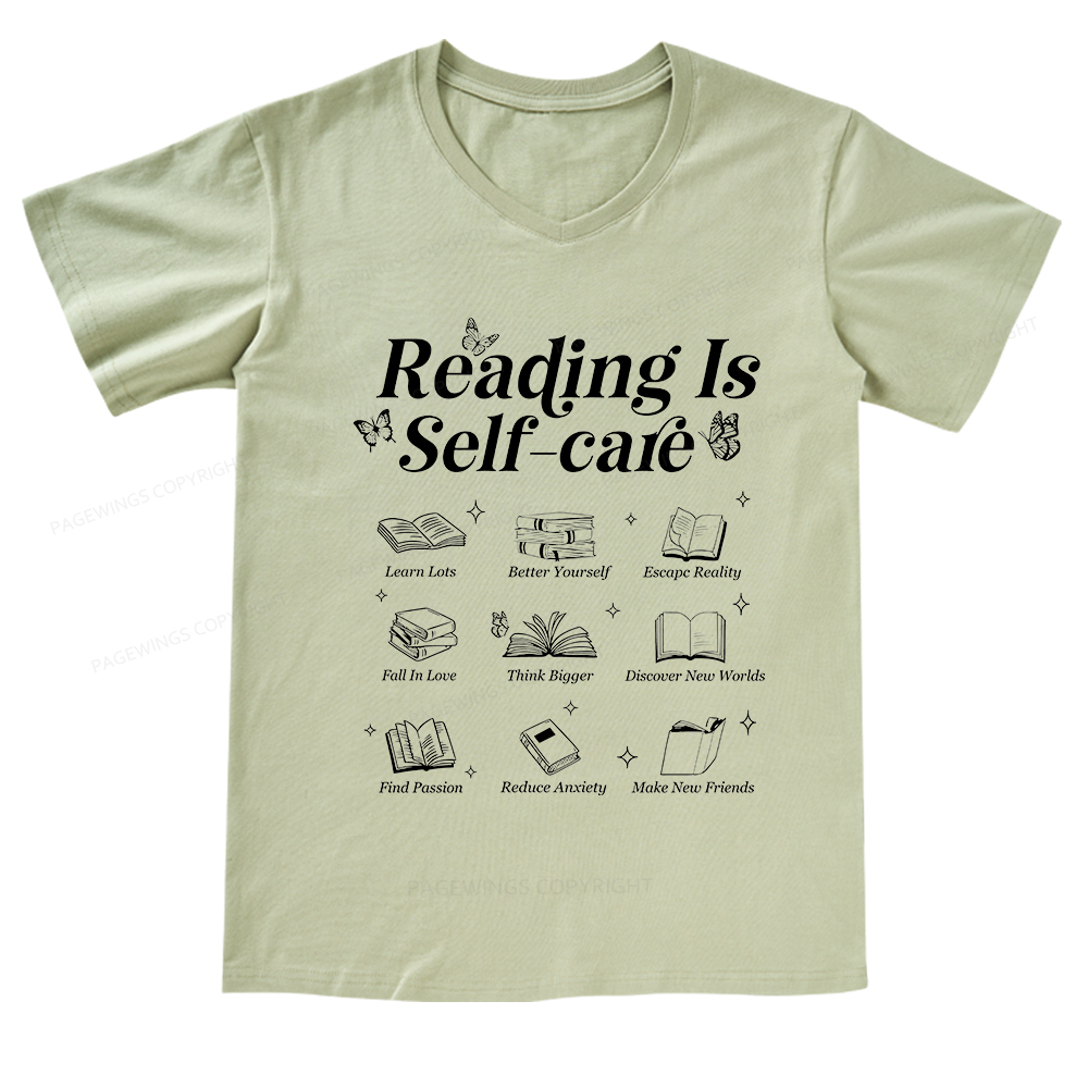 Pagewings Reading Is Self Care V-neck T-shirt