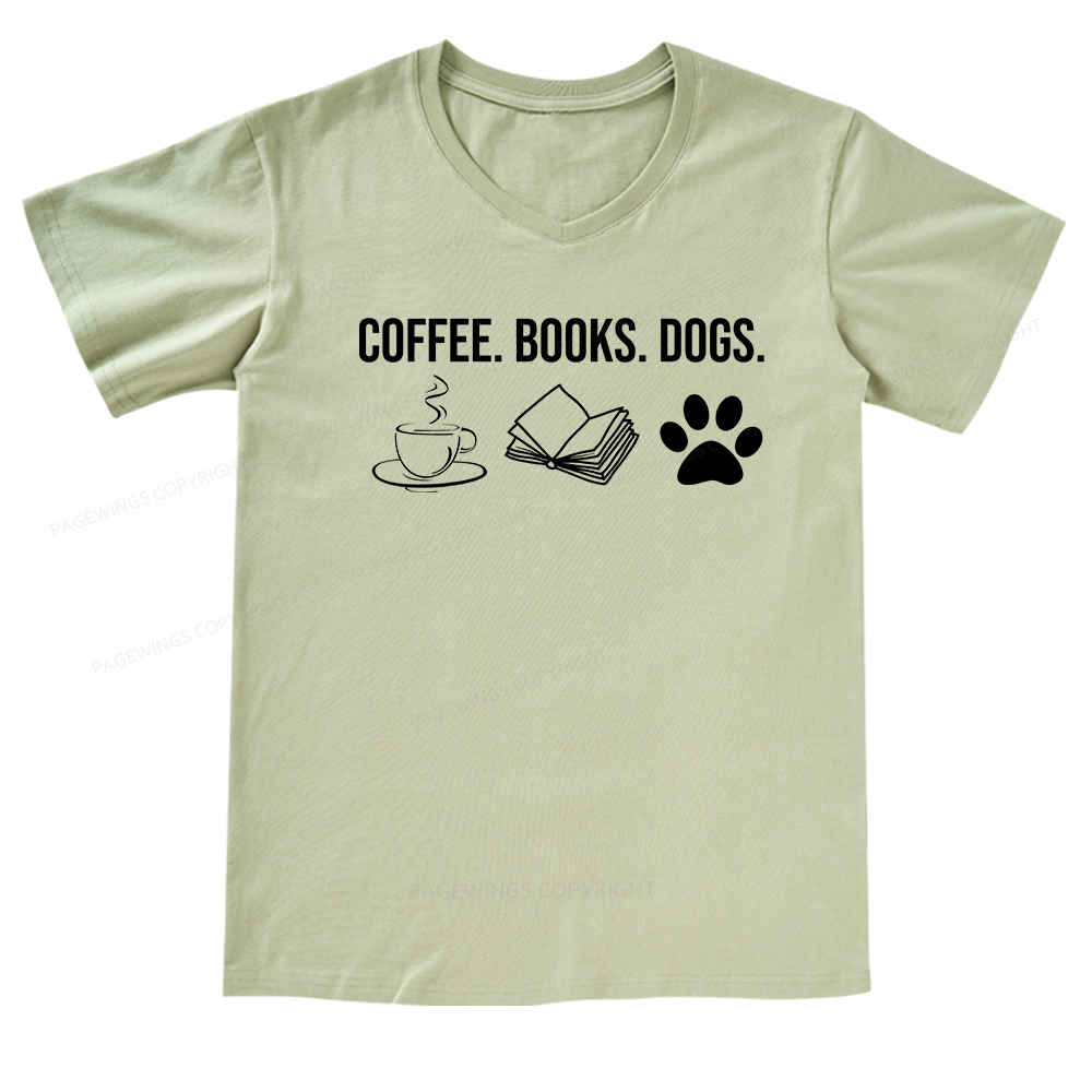 Pagewings Coffee Books and Dogs V-neck T-shirt