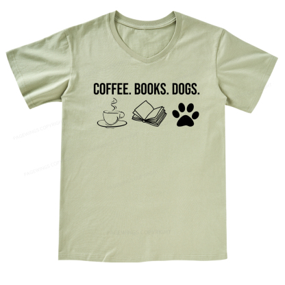 Pagewings Coffee Books and Dogs V-neck T-shirt