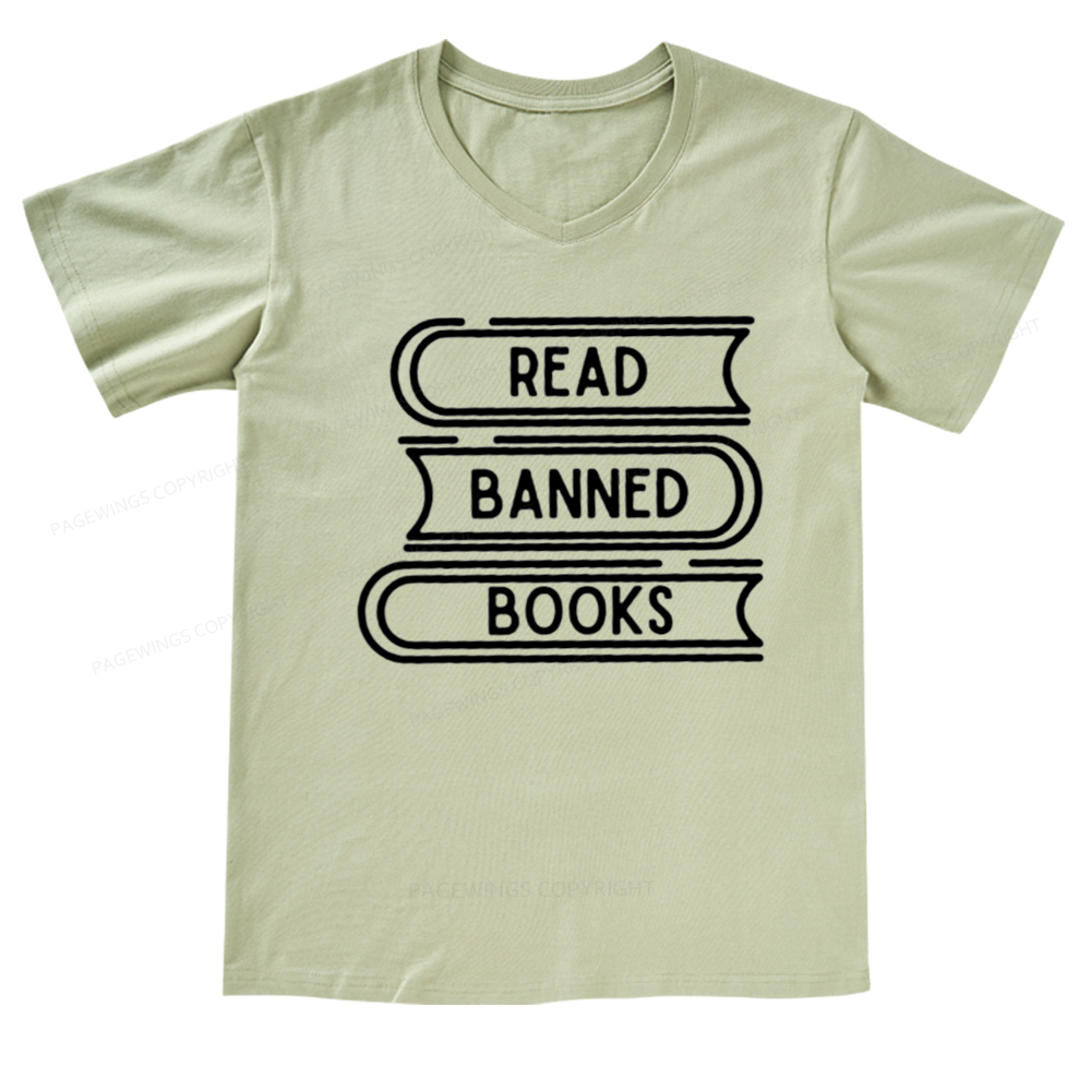 Pagewings Read Banned Books Stack V-neck T-shirt