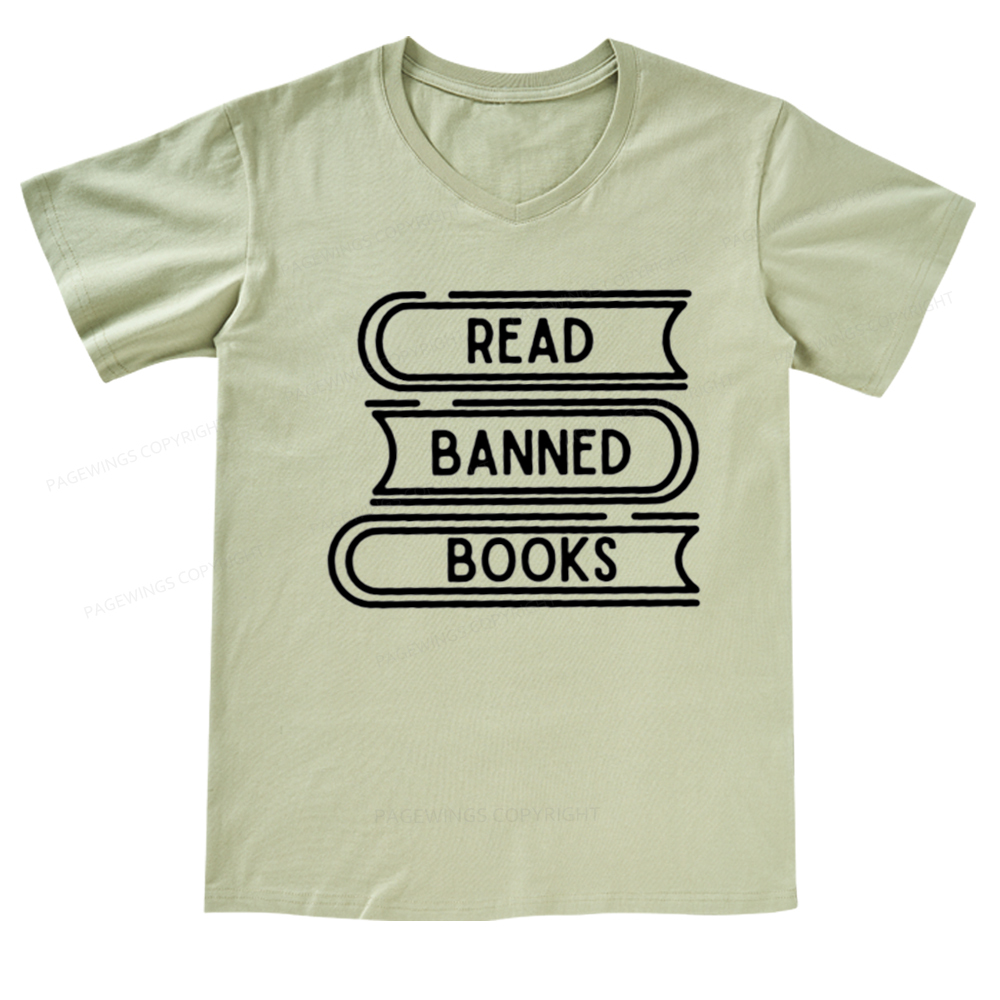 Pagewings Read Banned Books Stack V-neck T-shirt