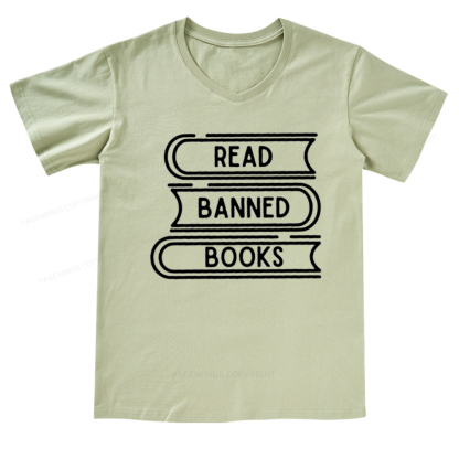Pagewings Read Banned Books Stack V-neck T-shirt