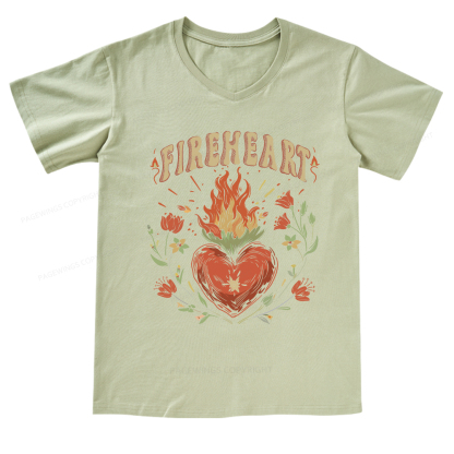 Pagewings Vintage Fire-heart Shirt  V-neck T-shirt