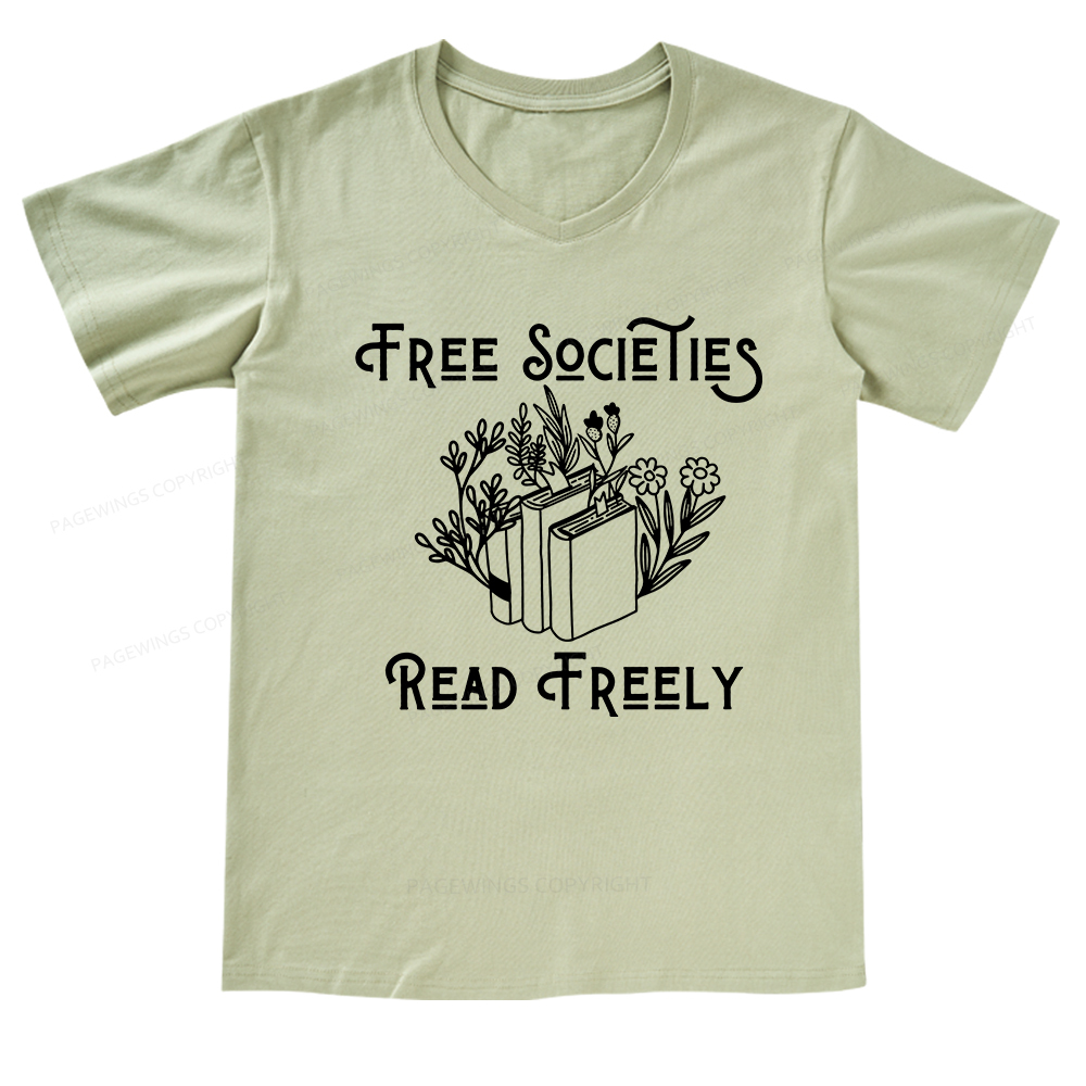 Pagewings Free Societies Read Freely V-neck T-shirt