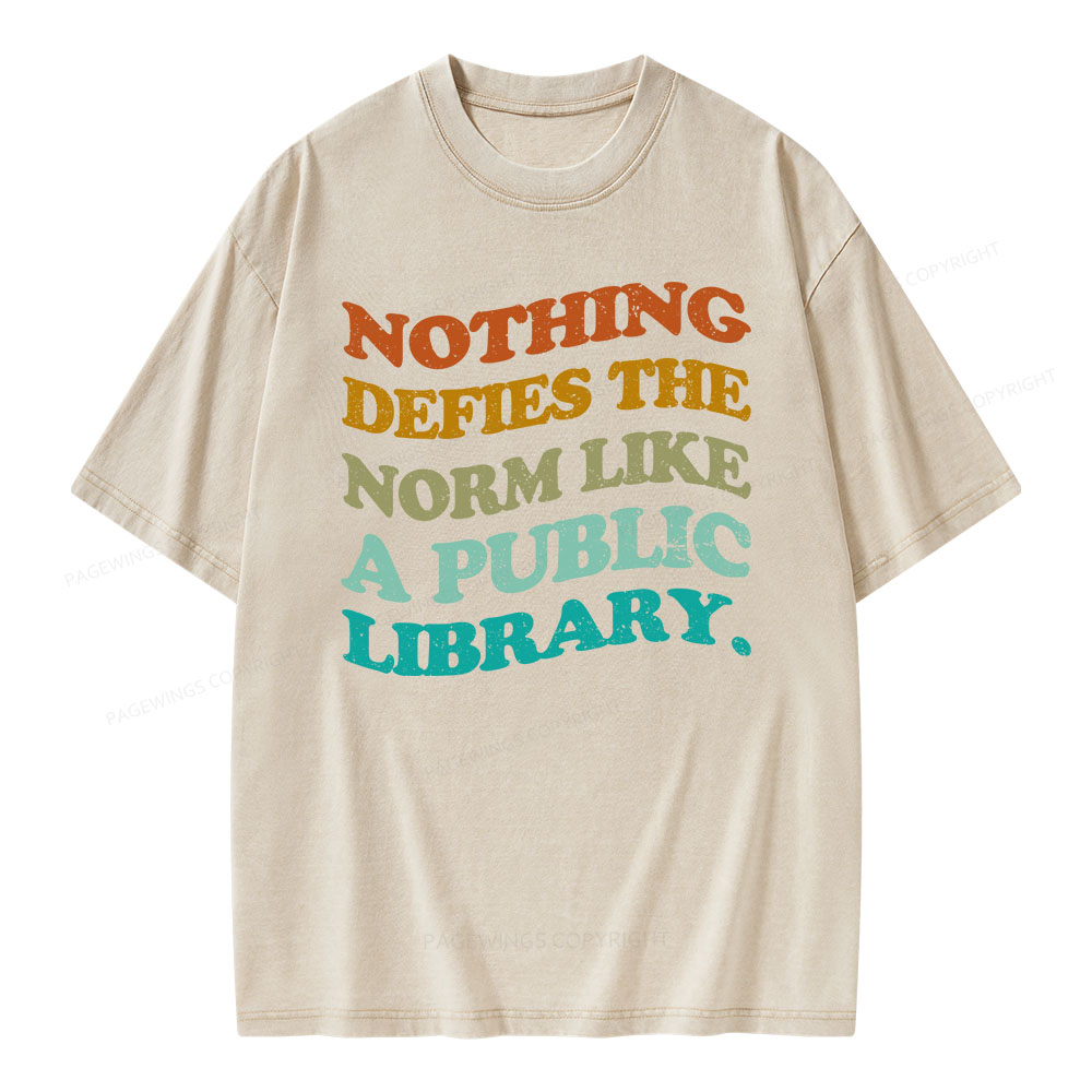 Pagewings Nothing defies the norm like a public library Unisex Washed T-shirt