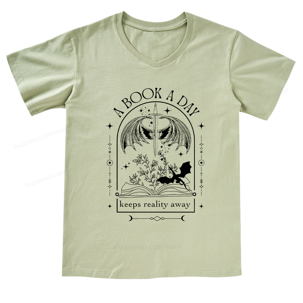 Pagewings A Book a Day Dragon V-neck T-shirt