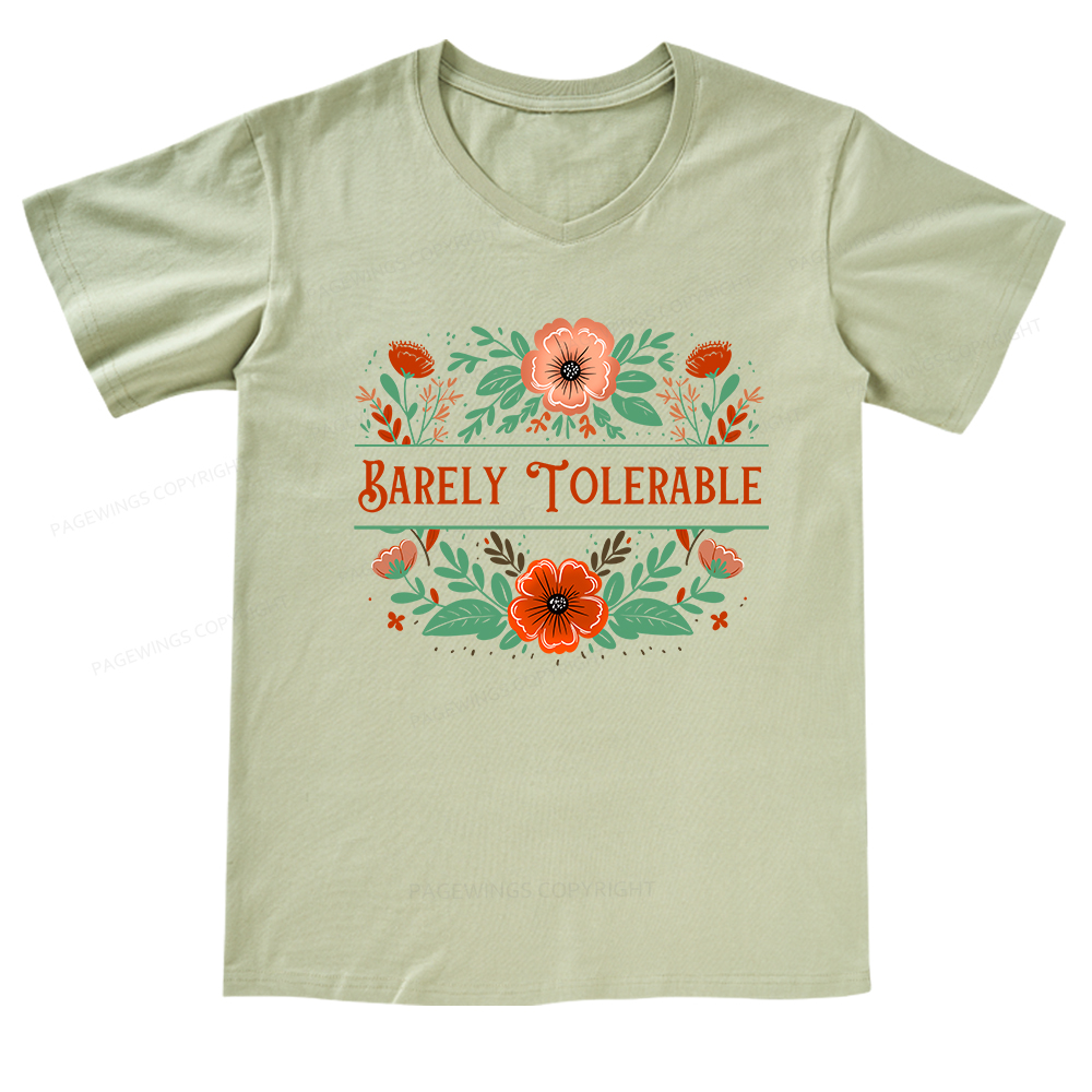 Pagewings Barely Tolerable Book Lover Bookish V-neck T-shirt