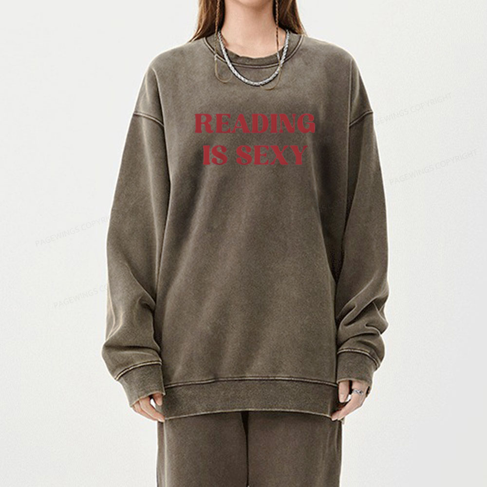 Pagewings Reading Is Sexy Shirt, Book Lover Shirt Unisex Washed Sweatshirt