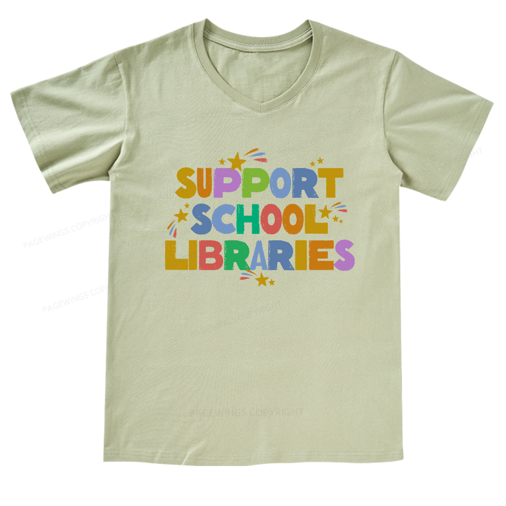 Pagewings Support School Libraries V-neck T-shirt