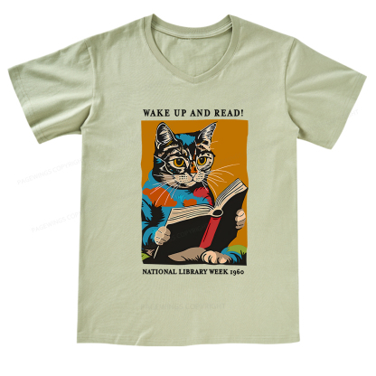 Pagewings Cat Reading Poster V-neck T-shirt