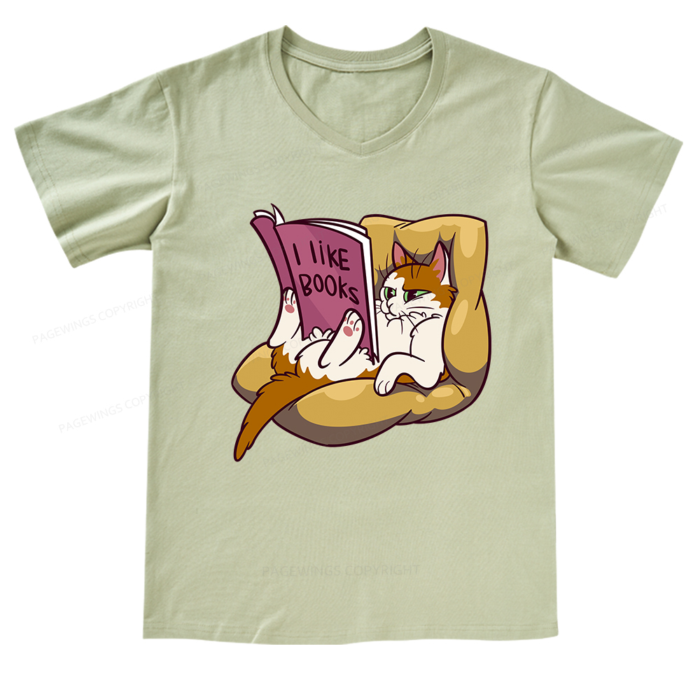 Pagewings A Cat That Likes Reading Books V-neck T-shirt