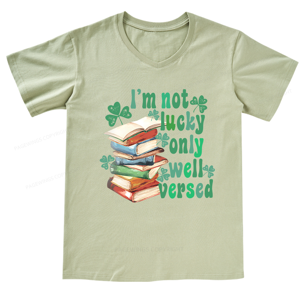 Pagewings St Patty Day Trendy Retro Book Shamrock V-neck T-shirt