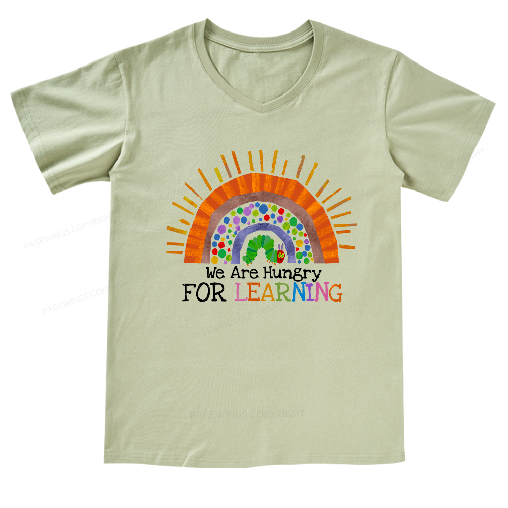 PagewingsWe Are Hungry For Learning Reading V-neck T-shirt