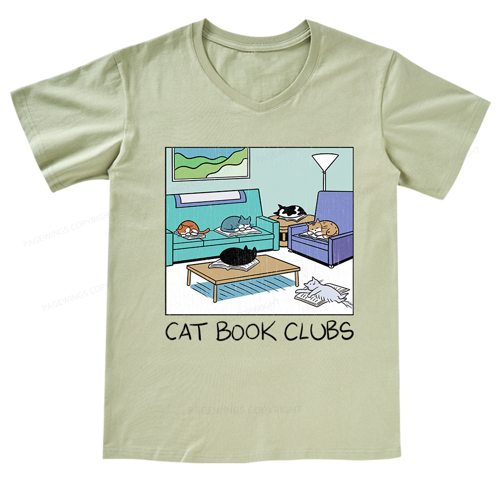 Pagewings Cat Book Clubs V-neck T-shirt