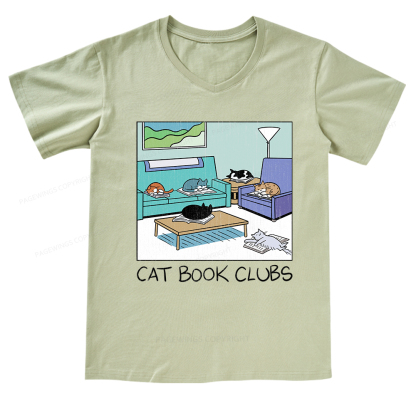Pagewings Cat Book Clubs V-neck T-shirt