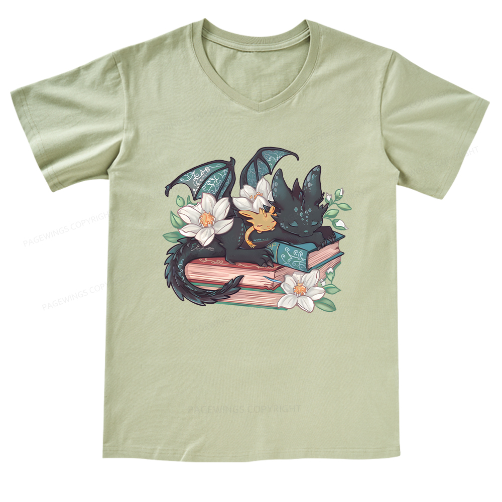 Pagewings Fantasy Book Dragon V-neck T-shirt