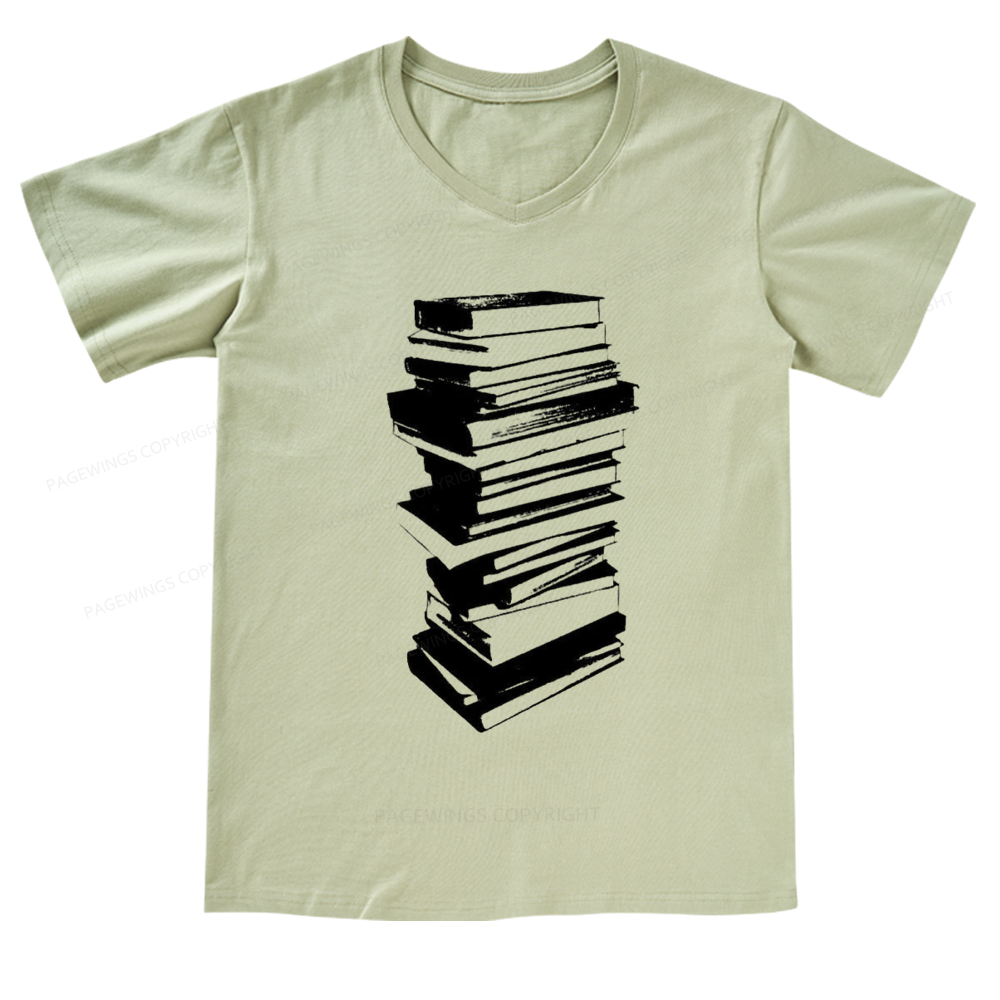 Pagewings Stack of Books V-neck T-shirt