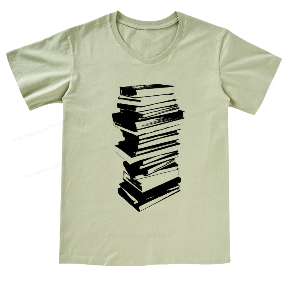 Pagewings Stack of Books V-neck T-shirt