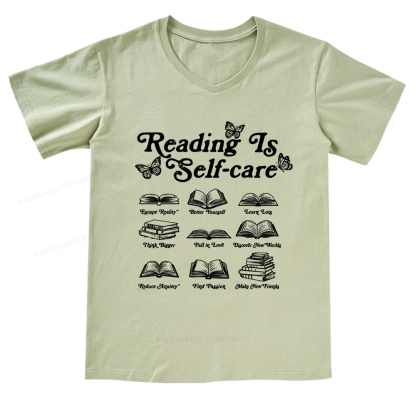 Pagewings eading Is Self-care V-neck T-shirt