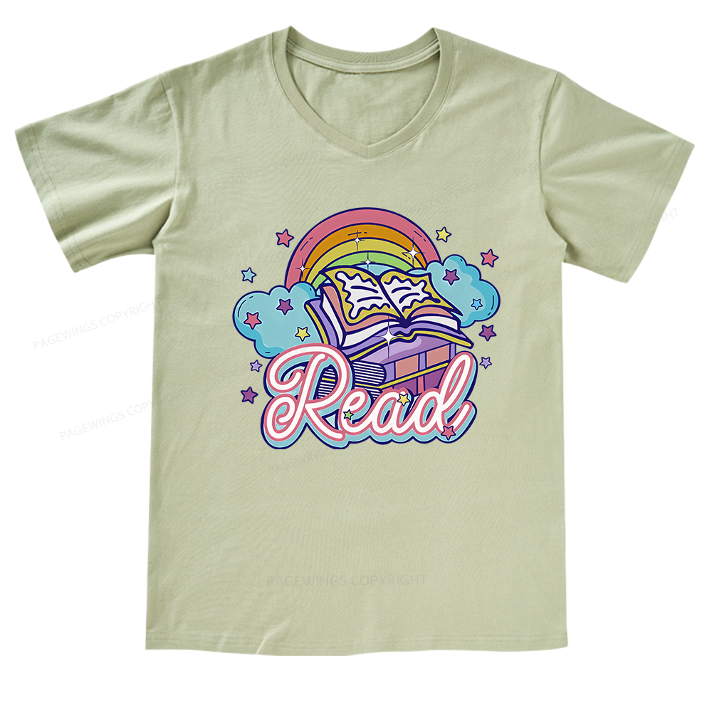 Pagewings Rainbow Book Lover V-neck T-shirt
