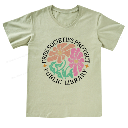 Pagewings Free Societies Protect Public Library V-neck T-shirt