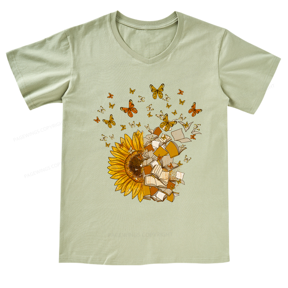 Pagewings Sunflower And Book Harmony V-neck T-shirt