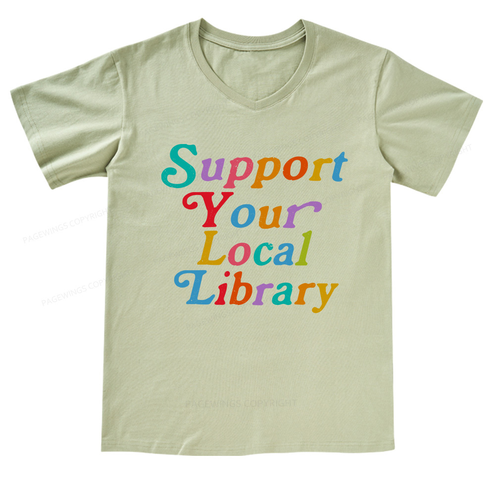 Pagewings Support Your Local Library V-neck T-shirt