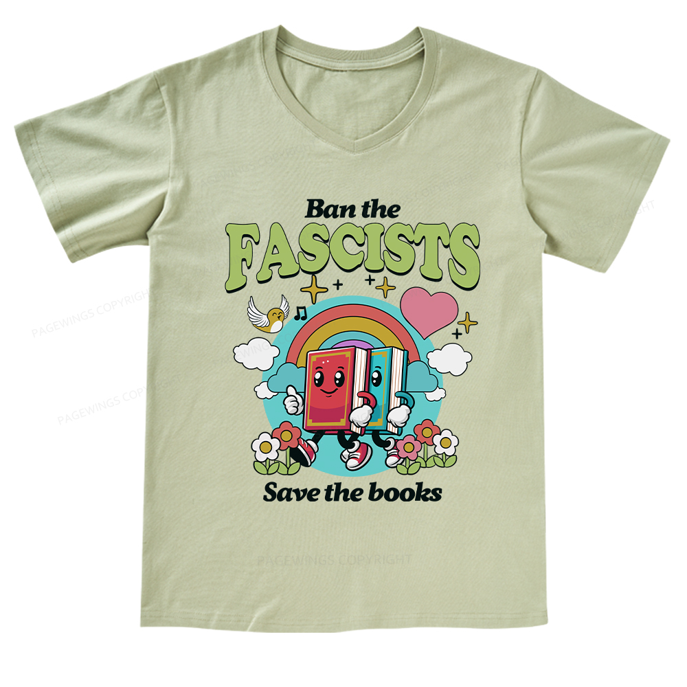 Pagewings Ban the Fascists Save the Books V-neck T-shirt