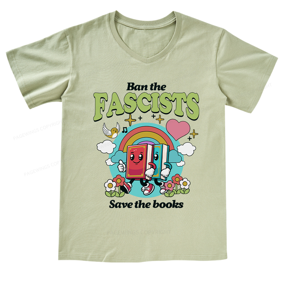 Pagewings Ban the Fascists Save the Books V-neck T-shirt