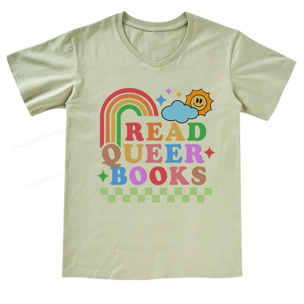 Pagewings Read Queer Books V-neck T-shirt